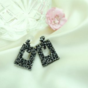 Black Crystal Rectangle Drop Earrings