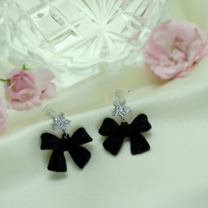Black Velvet Bow Star Stud Earrings